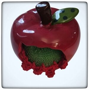 Country Kitchen Ceramic Red Apple Sink Scrubby Holder-Ceramic-Handmade Crocheted